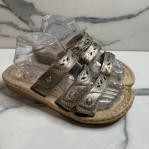 Earth Spirit Women's Metallic Leather Gelron 2000 Slide Sandals Sz 8.5 Comfort